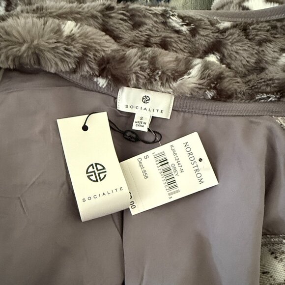 NWT! Socialite faux fur gray leopard print jacket small feminine glam winter - Picture 10 of 10